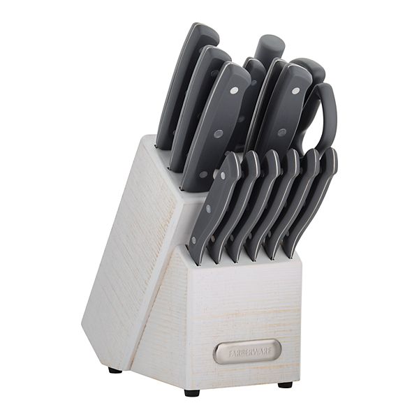 Farberware Forged Triple Riveted Knife Block Set 15-Piece in White