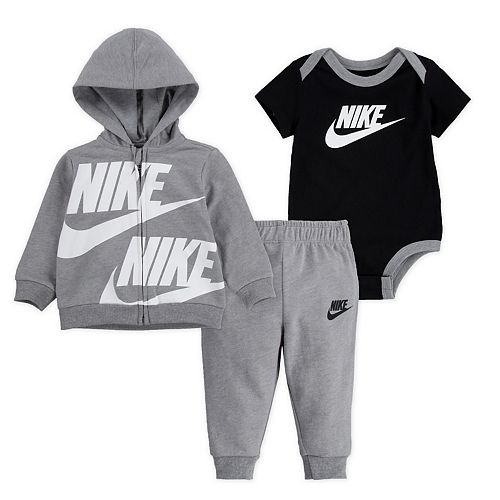 Baby Boy Nike 3 Piece Bodysuit, French Terry Zip Hoodie and Pants Set