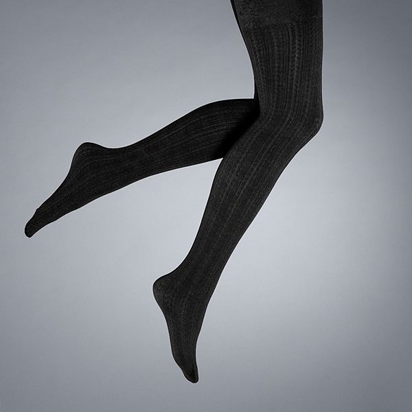 Cara Cable Knit Tights in PURE BLACK