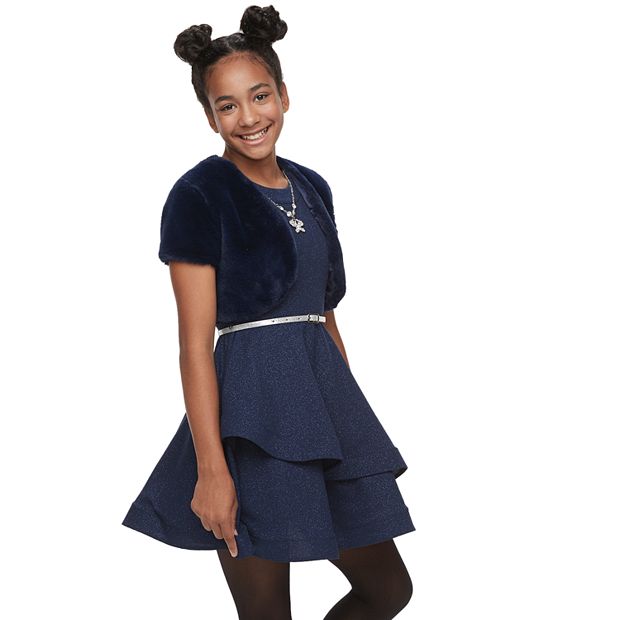 Girls 7 16 Knit Works Skater Dress 2 Piece Faux Fur Set