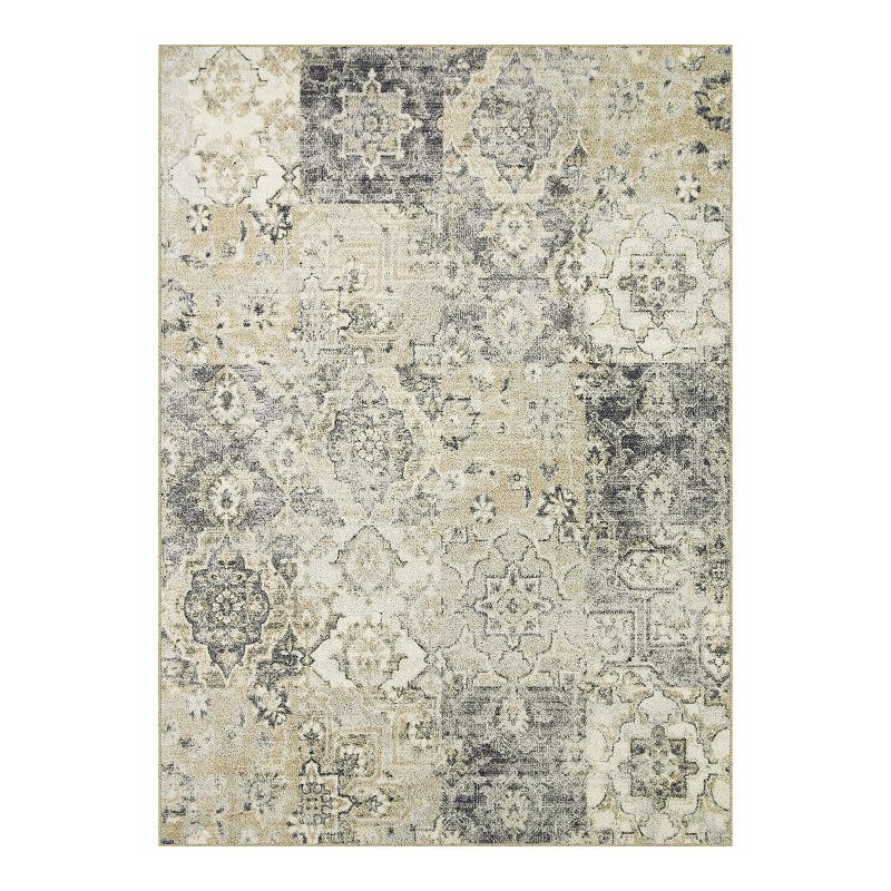 Maples Rugs Vintage Patchwork Distressed 2'6 x 3'10 Non Skid Washable Throw Rugs [Made in USA] for Entryway and Bedroom, Grey (B07R9G39XP)