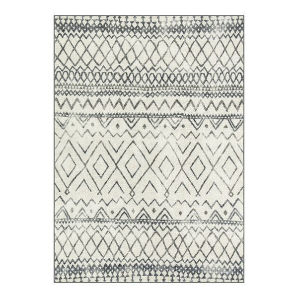 Maples Rugs Distressed Bohemian Diamond Indoor Area Rug, Ivory|Gray, 5' x 7'