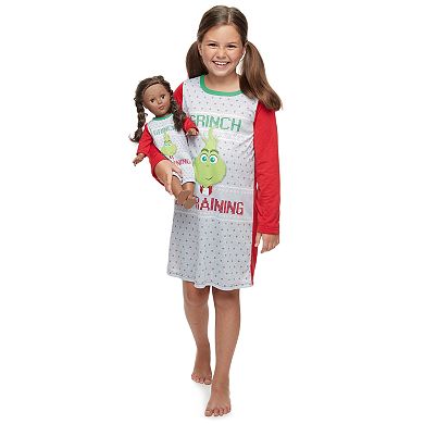 Girls 4-10 Jammies For Your Families The Grinch Nightgown & Matching Doll Gown
