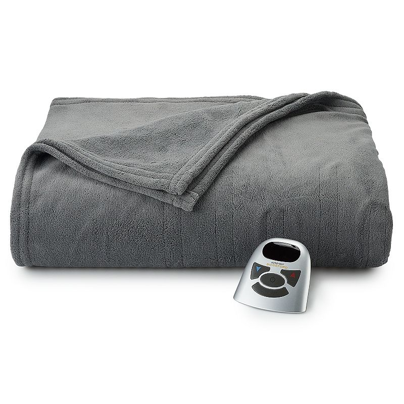 Biddeford Electric Heated Microplush Blanket, Grey, Twin