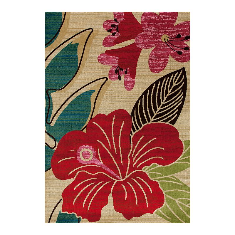 Art Carpet St. Croix Hibiscus Beige Indoor Outdoor Rug, Multicolor, 8Ft Rnd
