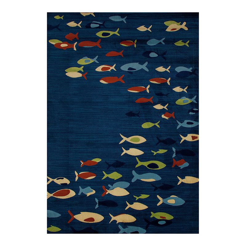 Art Carpet Oceanside Fish School Indoor Outdoor Rug, Multicolor, 5Ft Rnd