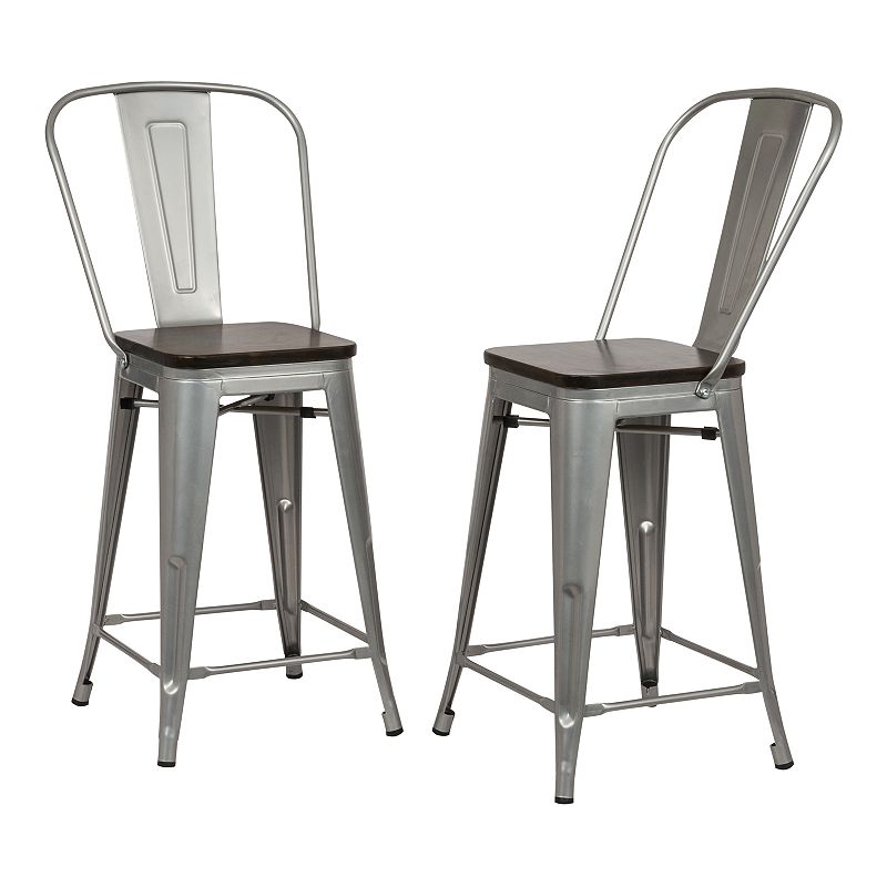 Ash 24 In. Wood Seat Stool 2-Piece, Silver