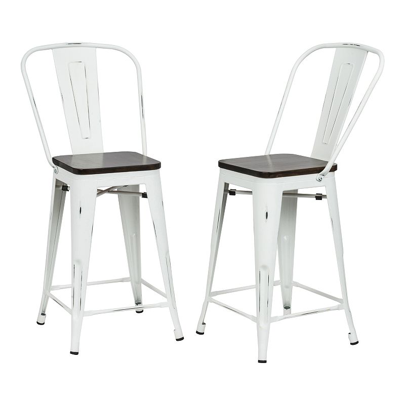 Ash 24 In. Wood Seat Stool 2-Piece, White