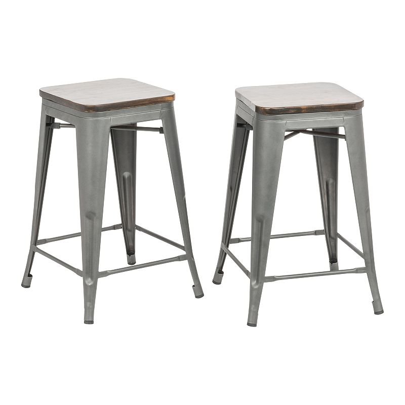 Cormac 24 In. Square Seat Stool 2-Piece, Grey
