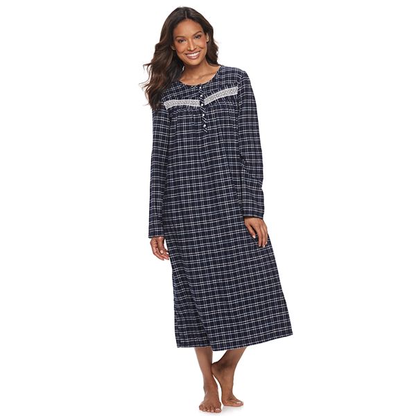 Womens Flannel Nightgown 100% Cotton Flannel Red Plaid Croft & Barrow