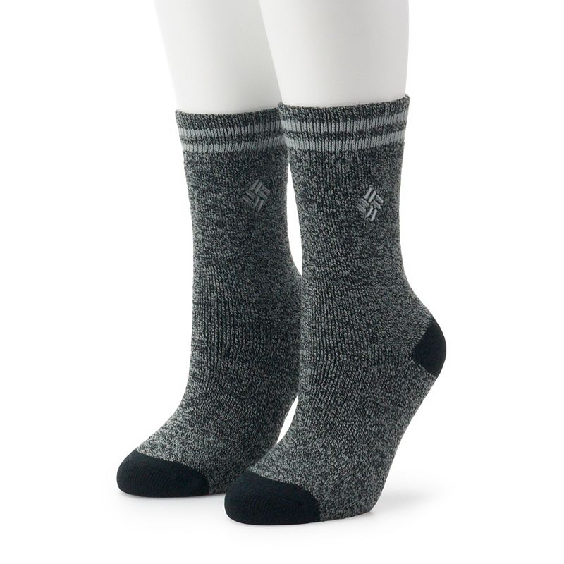 Womens Columbia 2 Pack Midweight Thermal Socks, Size: 9-11, Black
