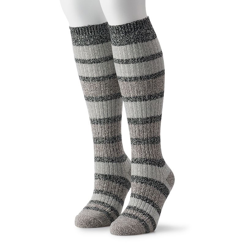 Womens Columbia 2 Pack Striped Knee High Socks, Size: 9-11, Black