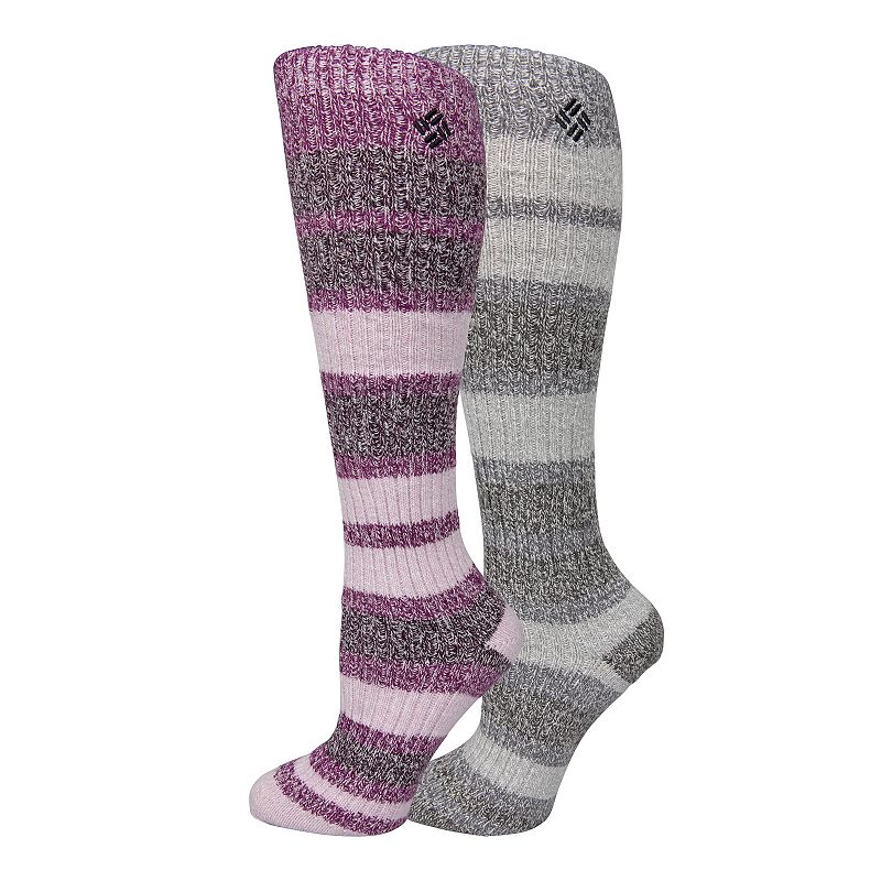 Womens Columbia 2 Pack Striped Knee High Socks, Size: 9-11, Purple