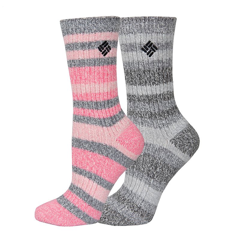 Womens Columbia 2 Pack Striped Crew Socks, Size: 9-11, Pink