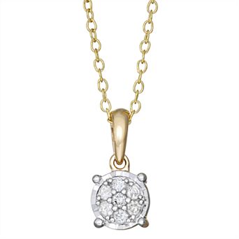 Gold over Sterling Silver 1/10 Carat T.W. Diamond Cluster Pendant Necklace