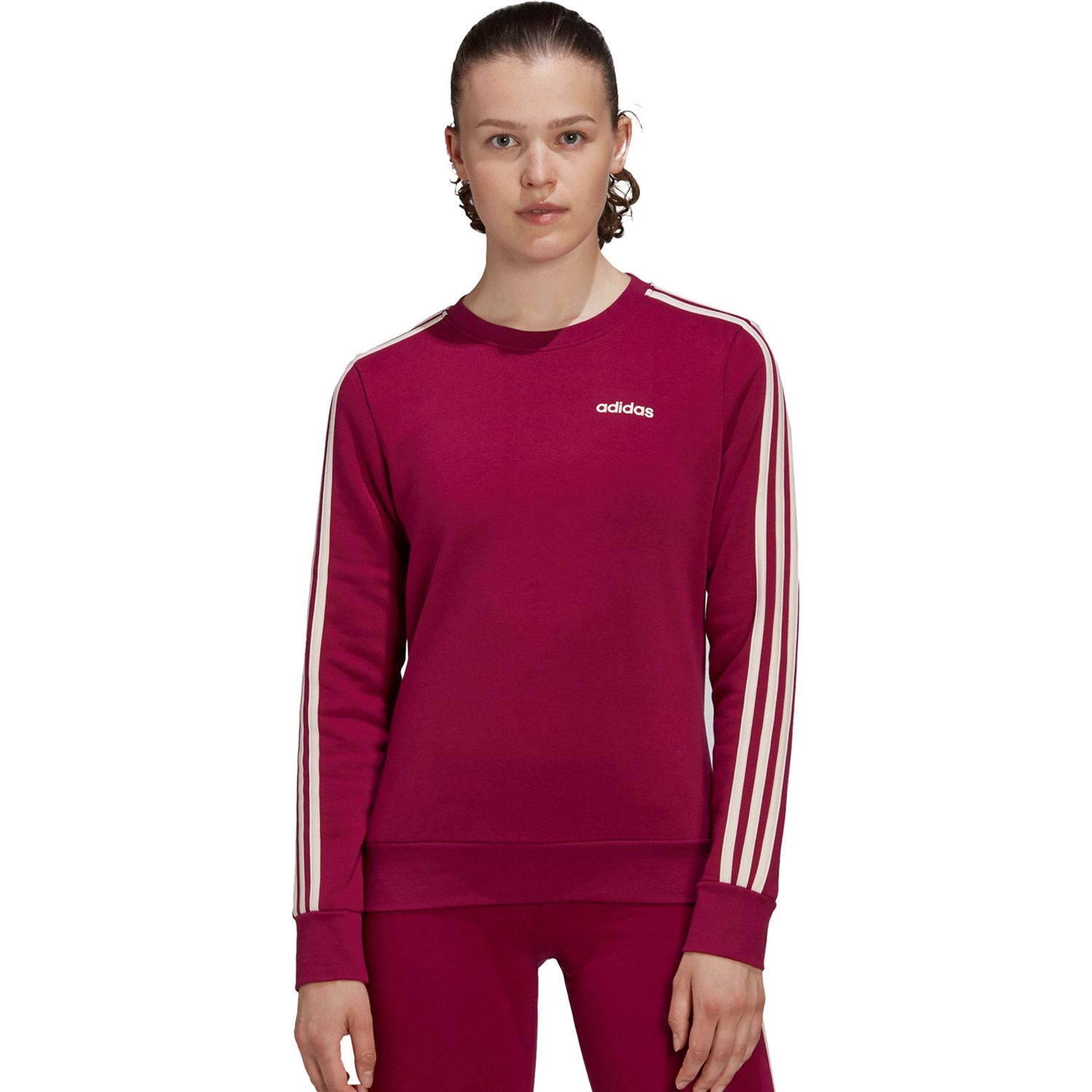 women's adidas 3 stripe fleece crewneck sweatshirt