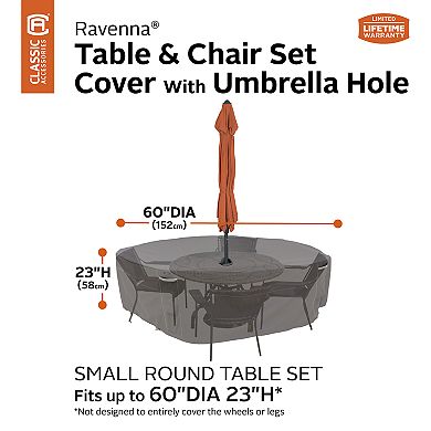 Classic Accessories Ravenna Round Patio Table Set Cover & Umbrella Hole