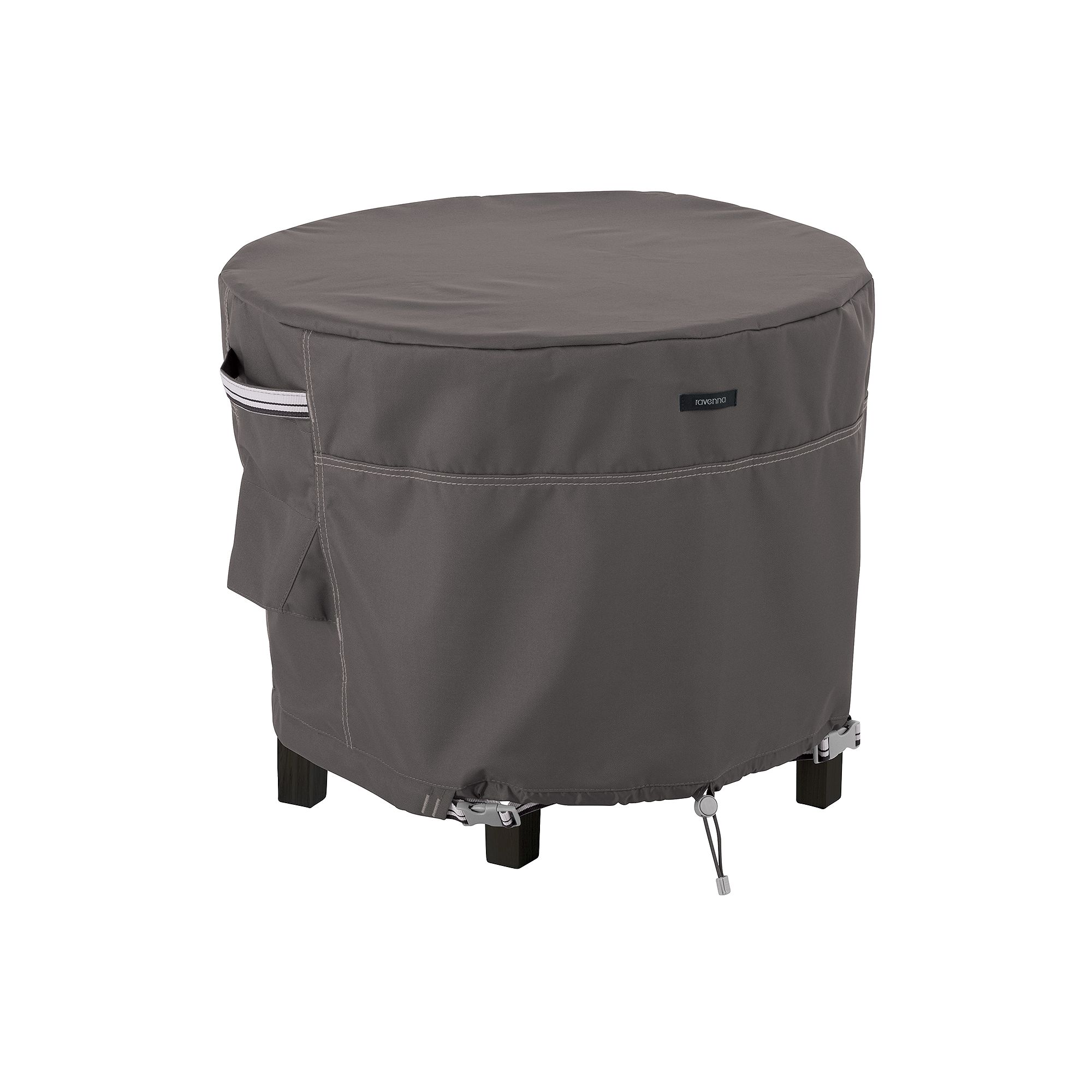 Classic Accessories Ravenna Adjustable Round Patio Ottoman Cover, Dark Taup