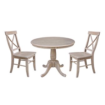 International Concepts Round Pedestal Dining Table & Chair 3 pc Set
