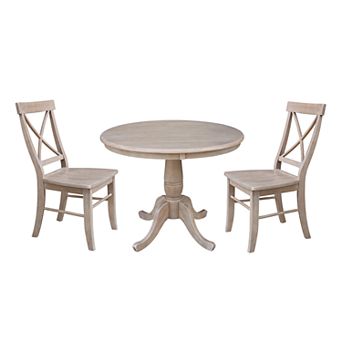 International Concepts Round Pedestal Dining Table & Chair 3 pc Set