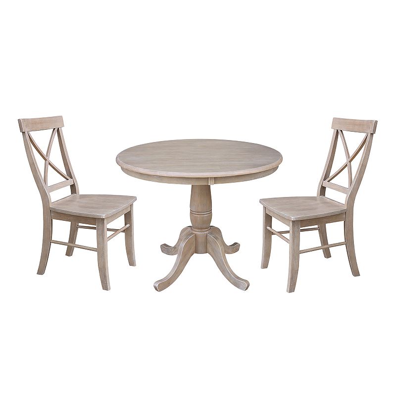 International Concepts Round Pedestal Dining Table & Chair 3-piece Set, Gre