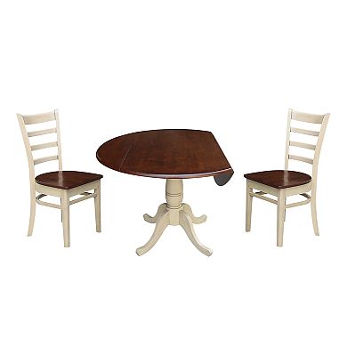 International Concepts Round Pedestal Dual Drop Leaf Dining Table & Chair 3-piece Set