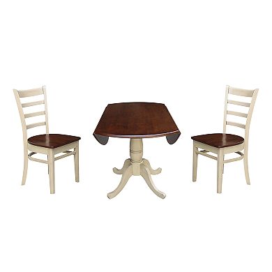International Concepts Round Pedestal Dual Drop Leaf Dining Table & Chair 3-piece Set