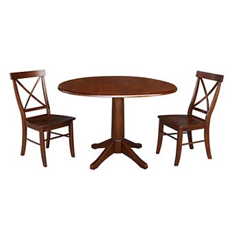 International Concepts Round Pedestal Drop-Leaf Dining Table & Chair 3 pc Set