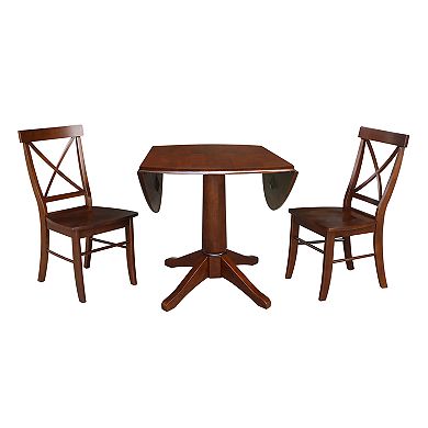 International Concepts Round Pedestal Drop-Leaf Dining Table & Chair 3-piece Set