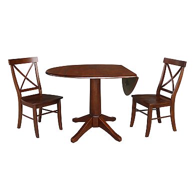 International Concepts Round Pedestal Drop-Leaf Dining Table & Chair 3-piece Set