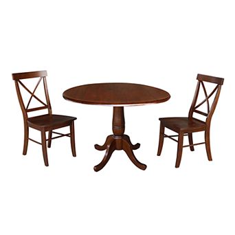 International Concepts Round Pedestal Drop-Leaf Dining Table & Chair 3 pc Set