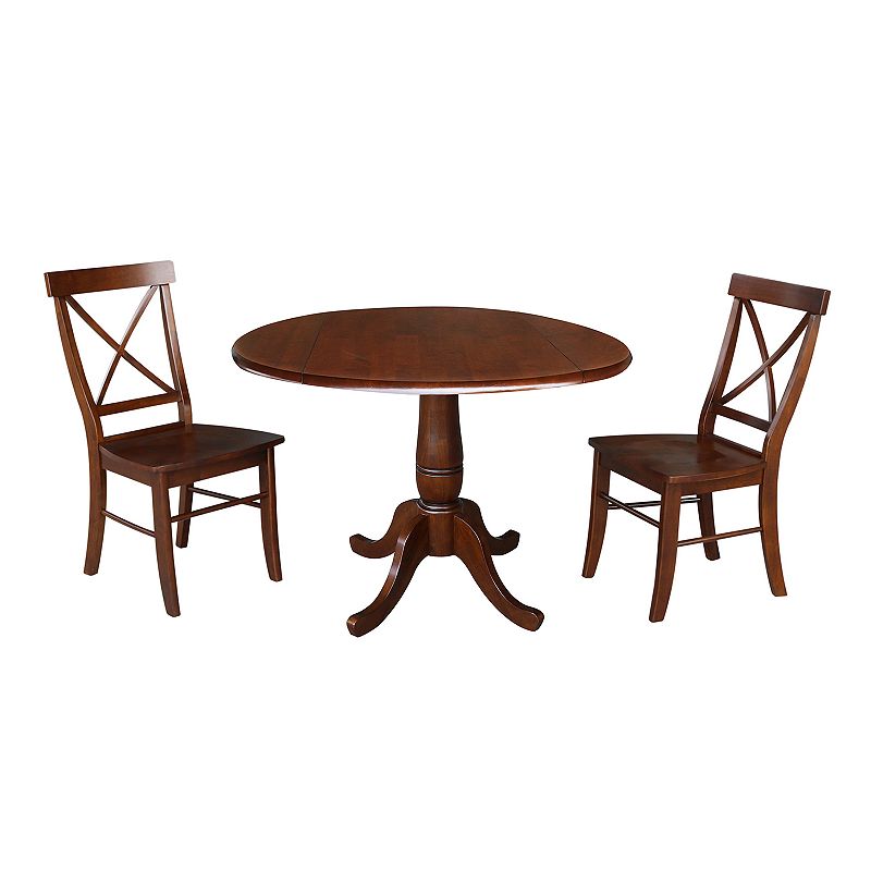 International Concepts Round Pedestal Drop-Leaf Dining Table & Chair 3-piec