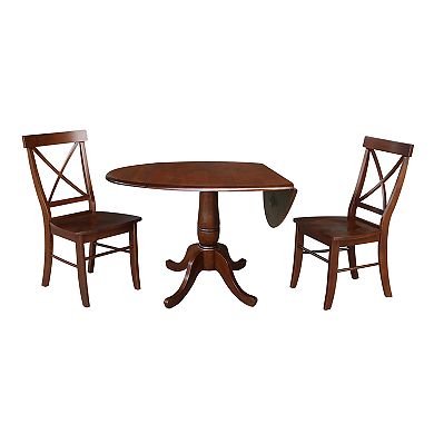 International Concepts Round Pedestal Drop-Leaf Dining Table & Chair 3-piece Set