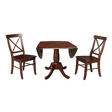 International Concepts Round Pedestal Drop-Leaf Dining Table & Chair 3-piece Set