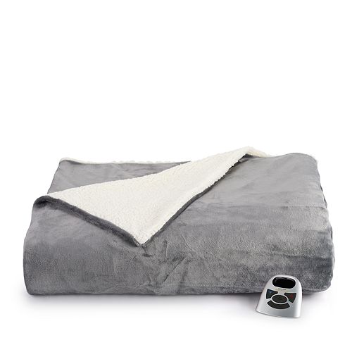 Biddeford Electric Heated Velour Sherpa Blanket