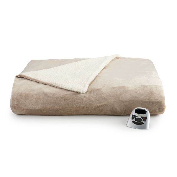 Biddeford Luxuriously Soft Velour and Sherpa Electric Heated Throw Blanket 