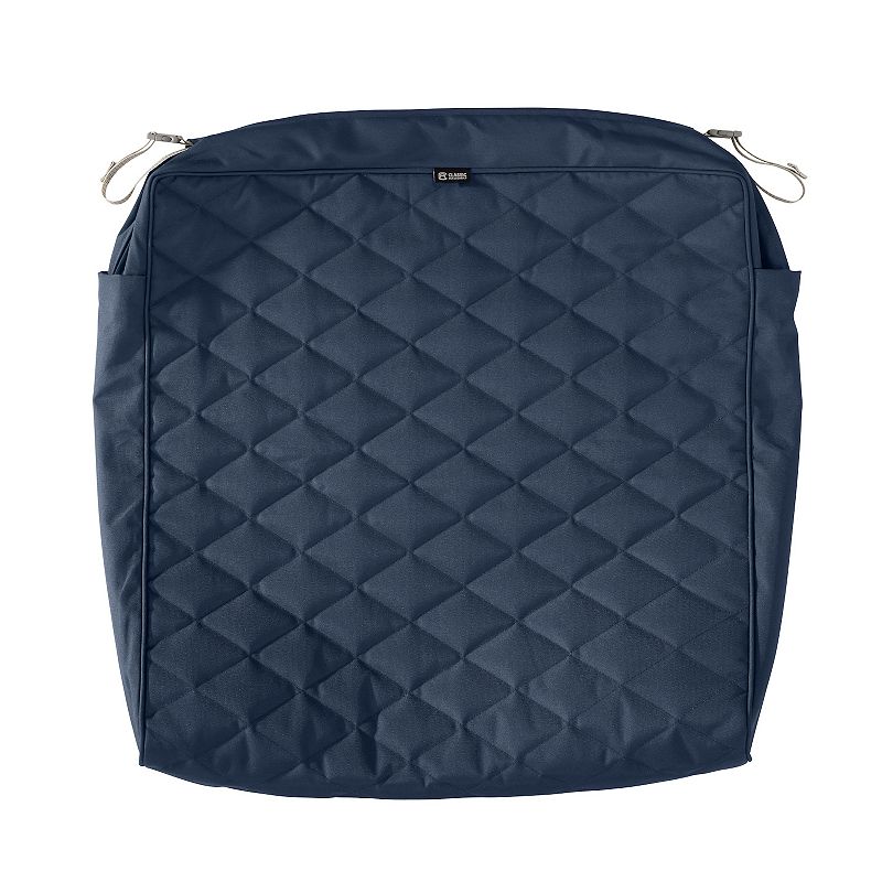 Classic Accessories Montlake FadeSafe Water-Resistant Patio Chair/Loveseat Quilted Cushion Cover  25 x 25 x 5 inch  Navy