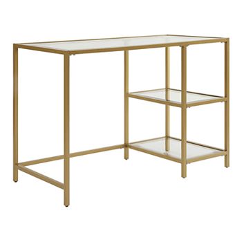 Marcello Glass Gold Top Desk With Shelves