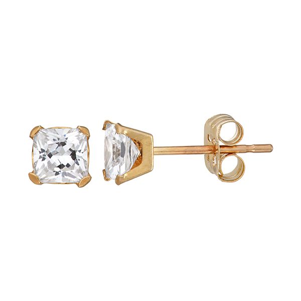 Details about   14k Yellow Gold Stud Earrings with White Hue Faceted Cubic Zirconia