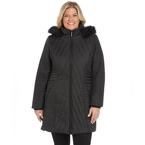 Plus Size Weathercast Quilted Faux-Fur Hood Puffer Jacket