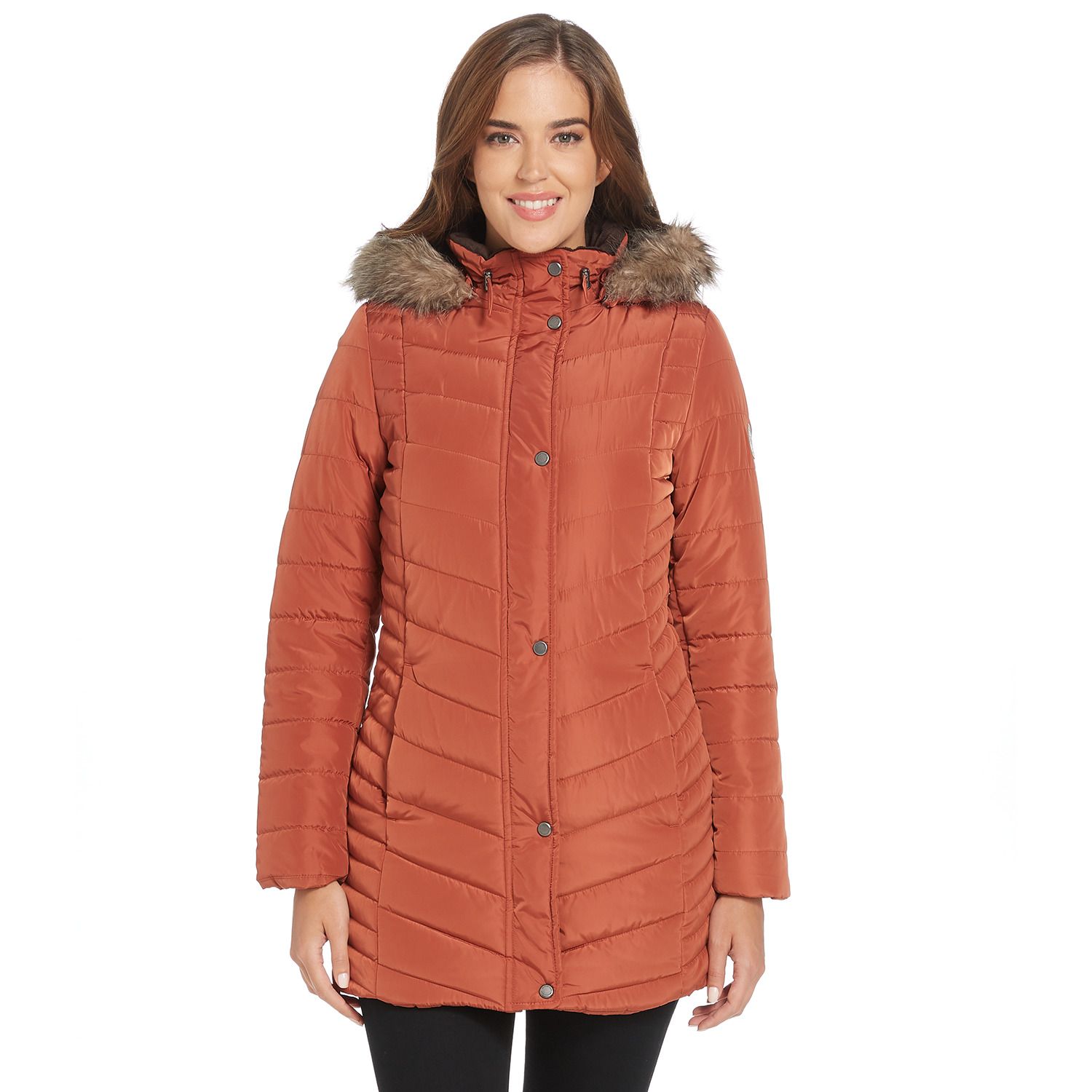 womens red jacket with fur hood