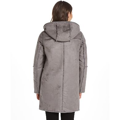 Women's Weathercast Hooded Heavyweight Faux Shearling Walker Jacket