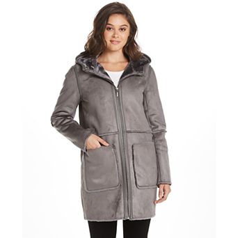 Women's Weathercast Hooded Heavyweight Faux Shearling Walker Jacket