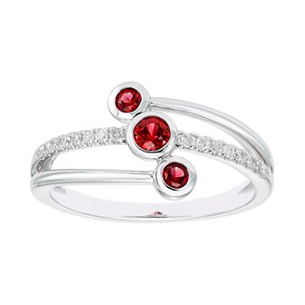 Boston Bay Diamonds Lab-Created Gemstone & 1/10 Carat T.W. Diamond 3-Stone Ring