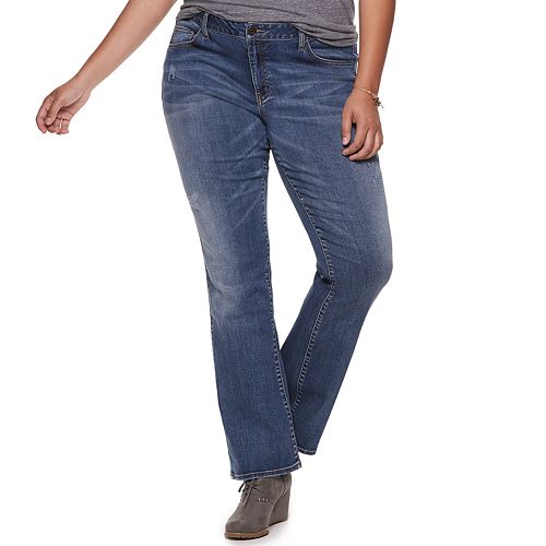 Juniors' Plus Size SO® Low-Rise Destructed Bootcut Jeans