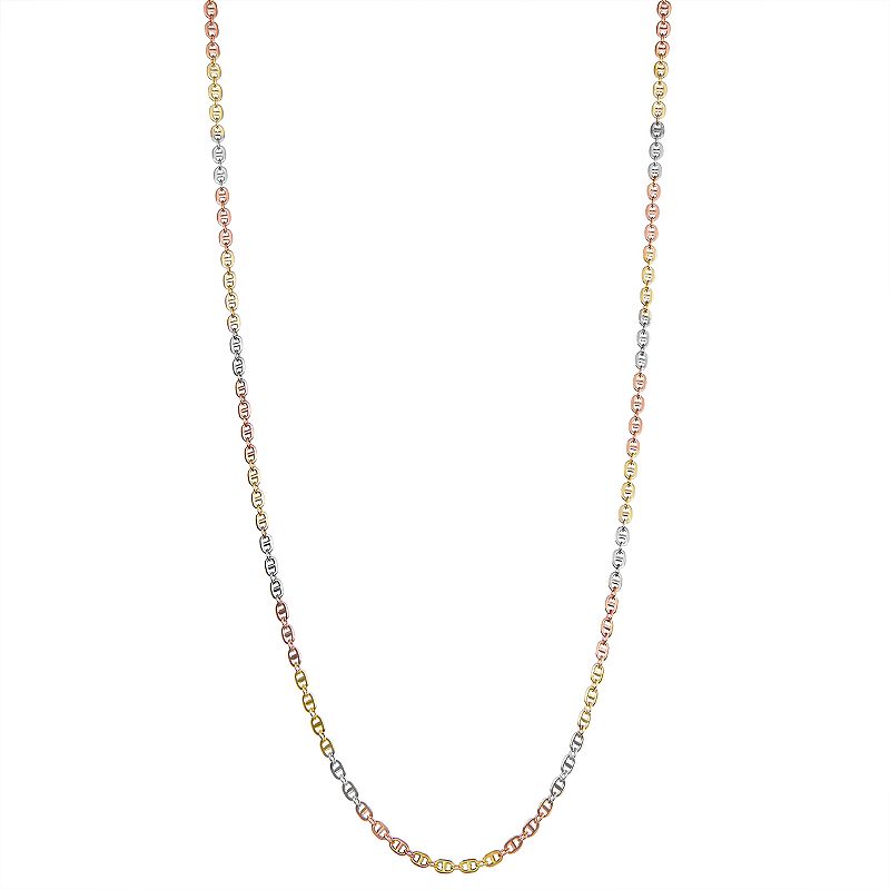 Tri-Tone 10k Gold Marina Chain Necklace, Womens, Size: 16, Multicolor