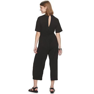 Juniors' Rewind Short Sleeve Belted Ribbed Knit Jumpsuit