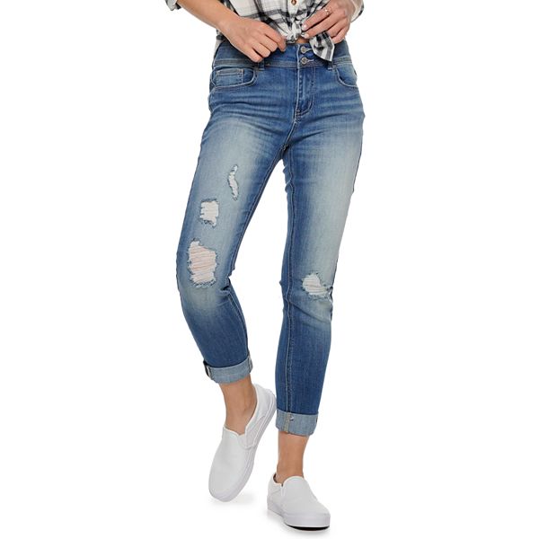 Juniors' Indigo Rein Mid-Rise Recycled Roll Cuff Skinny Jeans