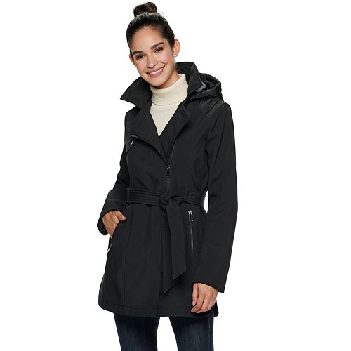 Women's Sebby Collection Hooded Soft Shell Trench Coat
