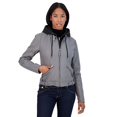 Women's Sebby Collection Hooded Faux-Leather Jacket